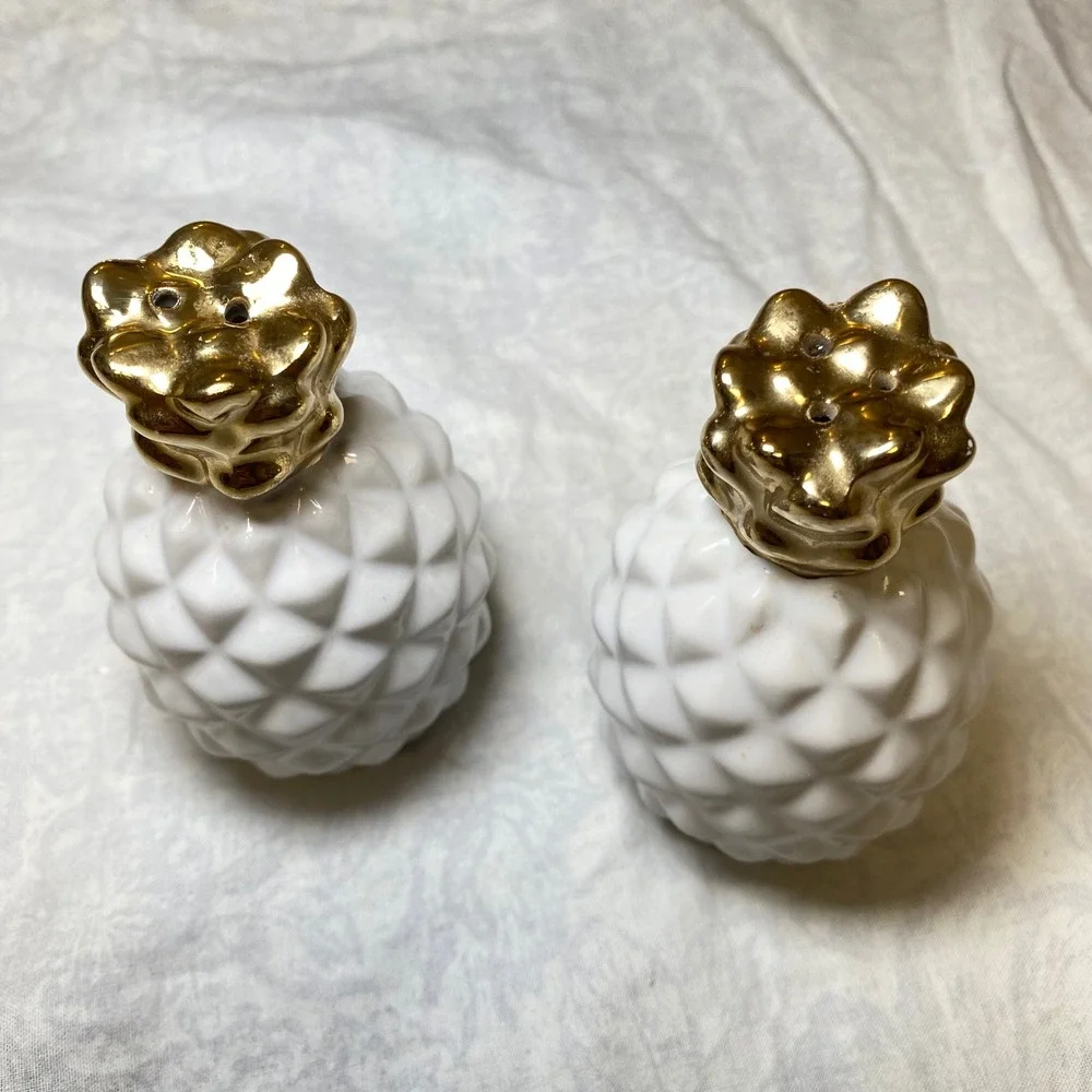 Target Threshold White Gold Pineapple Salt & Pepper Shakers Ceramic Set